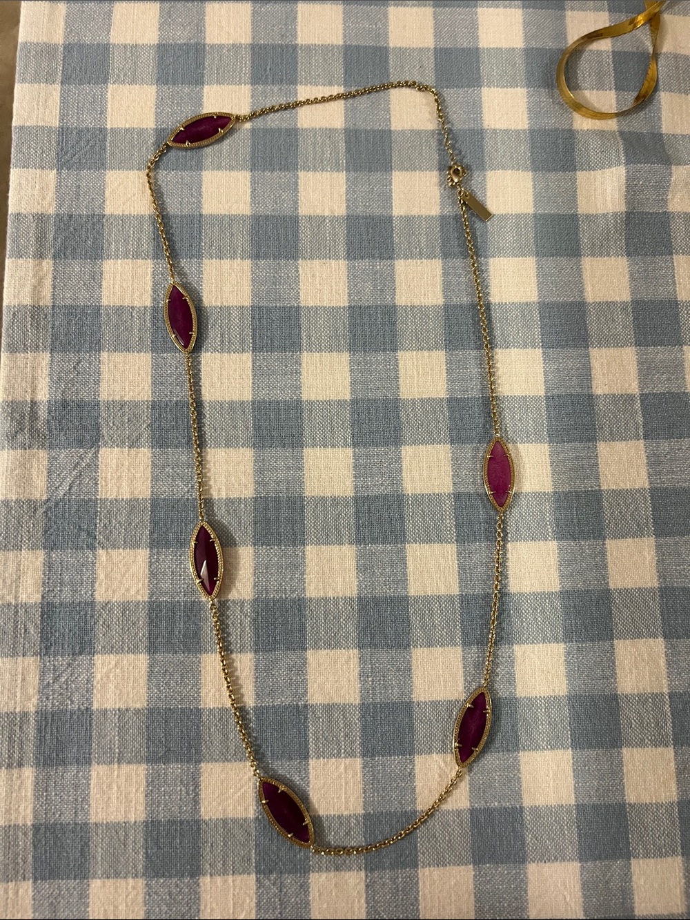 Kendra Scott Gold Station Necklace with Fuchsia Marquise Stones